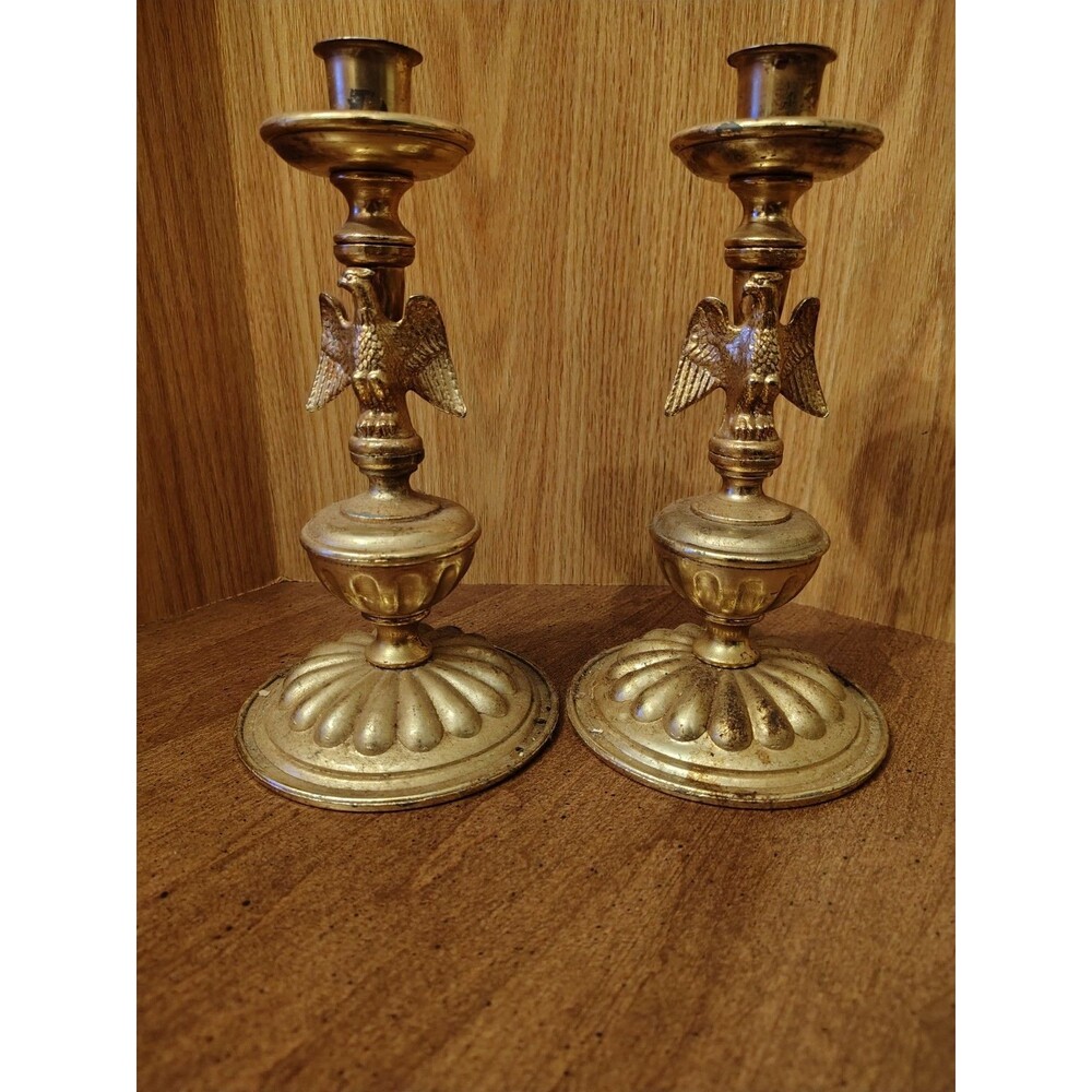 Pr Metal Eagle Candle Holder  8.5 " H Pre-owned Needs Cleaning Scuffed With Age